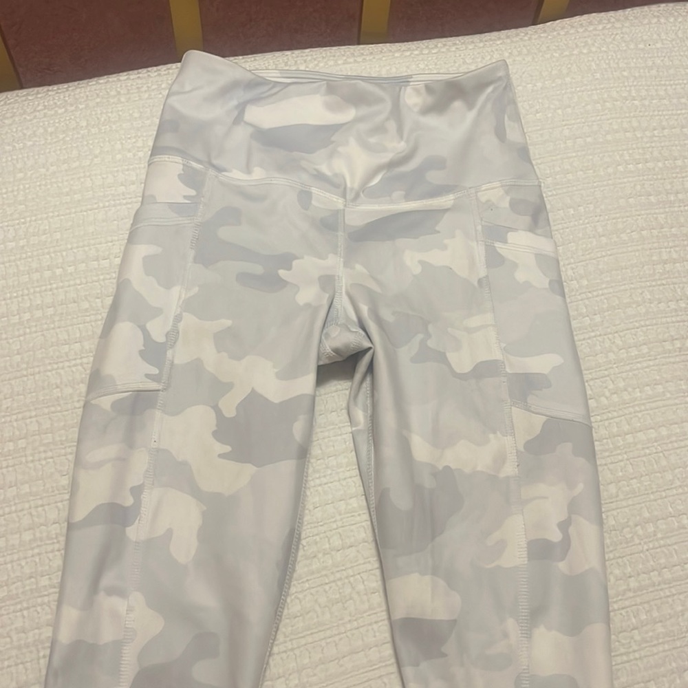white and grey camo leggings